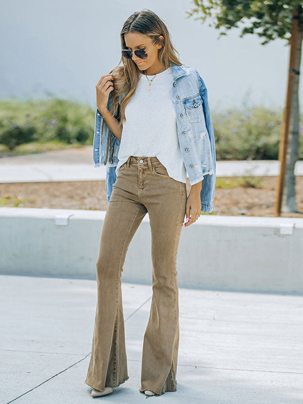 Flare Jeans For Woman Camel Cotton Spring Bell Bottoms 2026