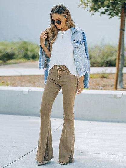 Flare Jeans For Woman Camel Cotton Spring Bell Bottoms 2026