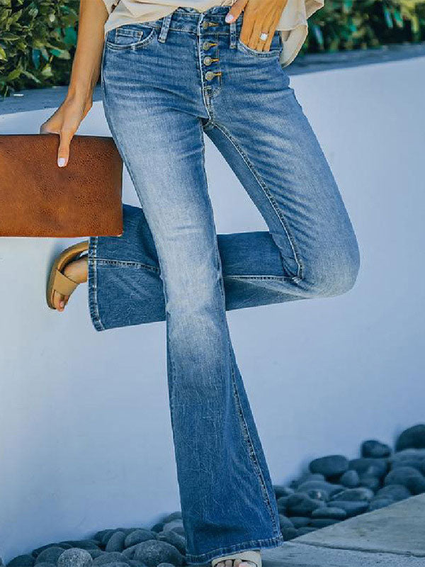 Bootcut Jeans for Women Buttons High Rise Cotton Flare Bottom 2026