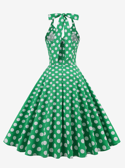 Vintage 1950s Polka Dot Midi Swing Dress for Women - Halter Neck A-Line Rockabilly Pinup Sun Dress - Holiday Picnic 2026