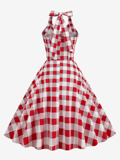 Vintage 1950s Polka Dot Midi Swing Dress for Women - Halter Neck A-Line Rockabilly Pinup Sun Dress - Holiday Picnic 2026
