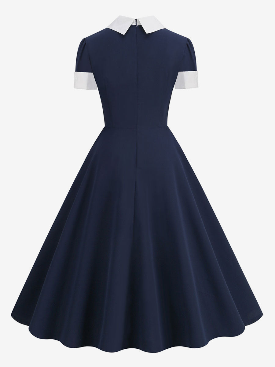 Vintage 1950s Swing Cocktail Dress for Women - V Neck Short Sleeve A-Line Ruched Bust Rockabilly Midi Gown - Wedding Guest 2026