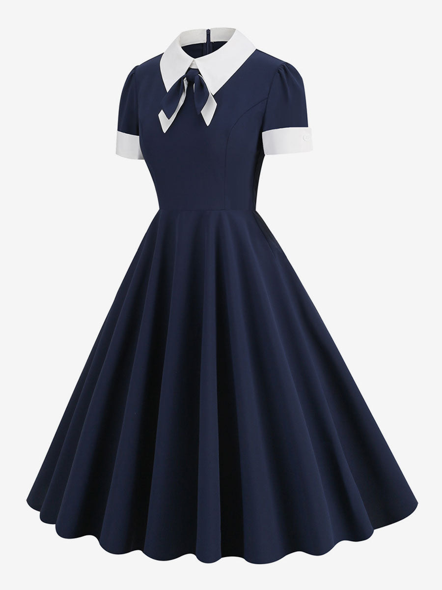 Vintage 1950s Swing Cocktail Dress for Women - V Neck Short Sleeve A-Line Ruched Bust Rockabilly Midi Gown - Wedding Guest 2026