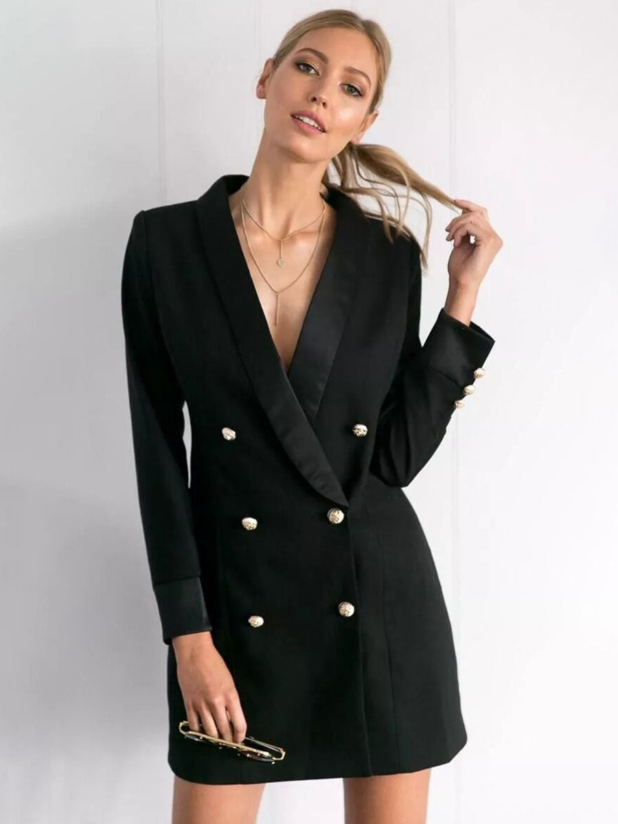 Blazer Jacket Double Breasted V-Neck Blazer Dress For Women