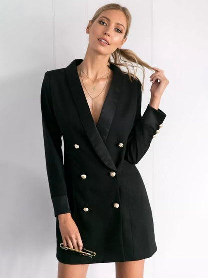 Blazer Jacket Double Breasted V-Neck Blazer Dress For Women