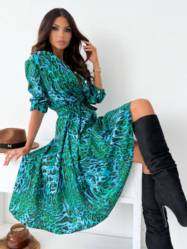 Floral Print Casual Long Sleeves Midi Dress