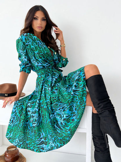 Floral Print Casual Long Sleeves Midi Dress