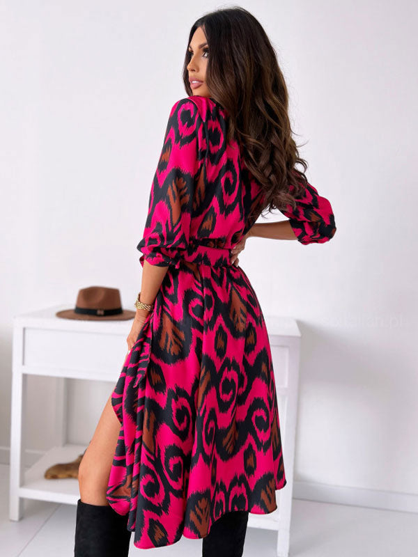 Floral Print Casual Long Sleeves Midi Dress