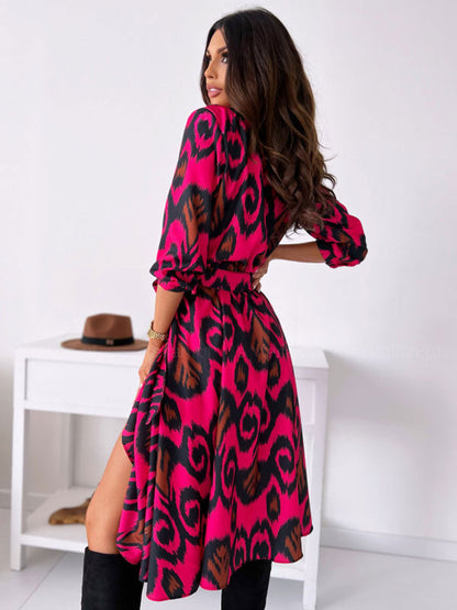 Floral Print Casual Long Sleeves Midi Dress