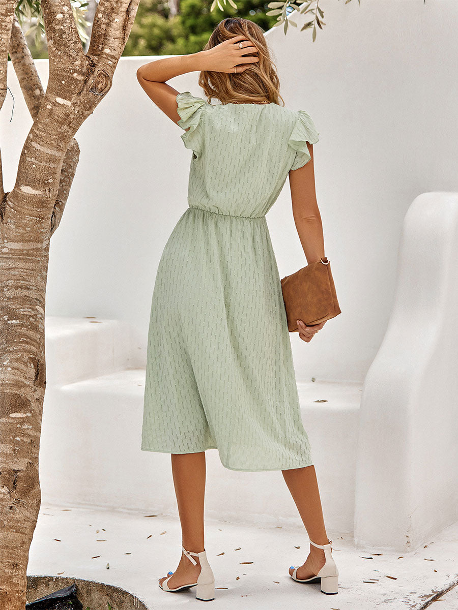 Casual V-Neck Short Sleeves Midi Dress