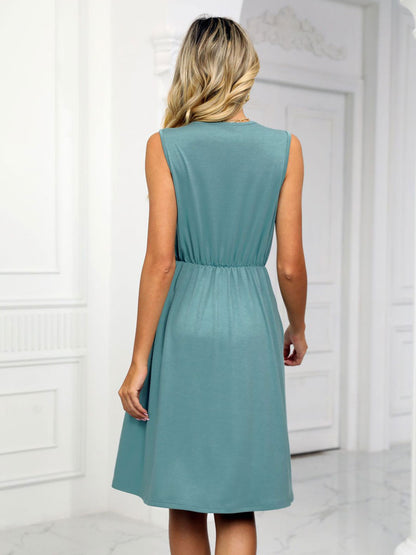 Lace V Neck Midi Dress for Women - Sleeveless A-Line Swing Sundress with Pockets - Summer Daily Casual 2026
