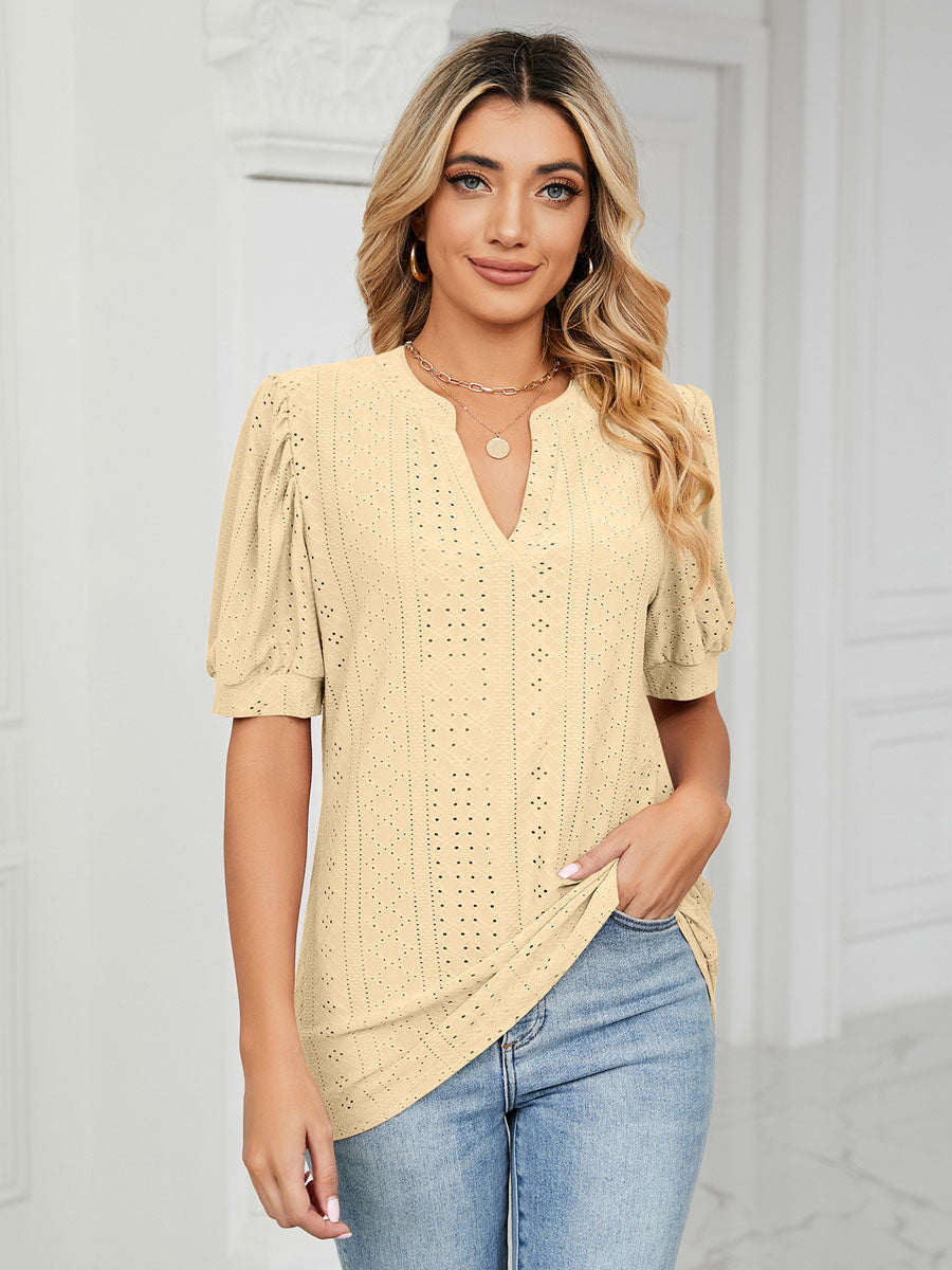 Short Sleeves Tees Blush Pink V-Neck Women Tee Shirt