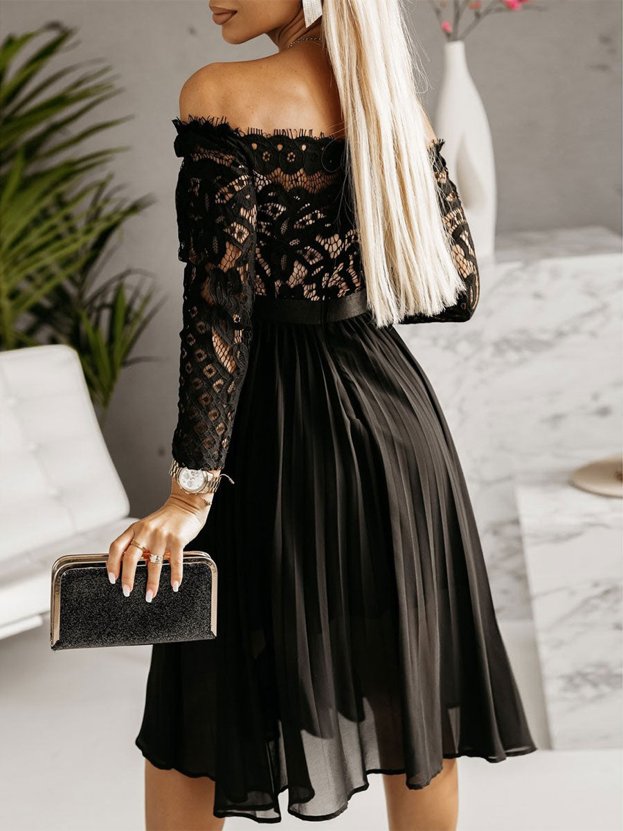 Party Dresses Black Long Sleeves Lace Short Dress
