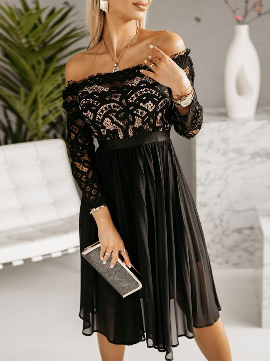 Party Dresses Black Long Sleeves Lace Short Dress