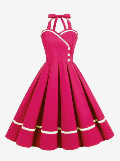 Retro Glamour Dress 1950s Style Burgundy Layered Buttons Sleeveless Sweetheart Neck Swing Dress