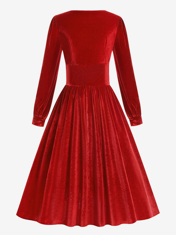 Vintage Glamour Dress 1950s Black Long Sleeves Square Neck Rockabilly Dress