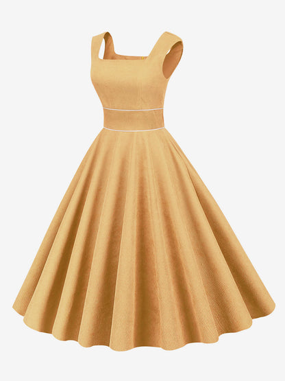 Retro Glamour Dress 1950s Style Baby Blue Piping Sleeveless Square Neck Medium Rockabilly Dress