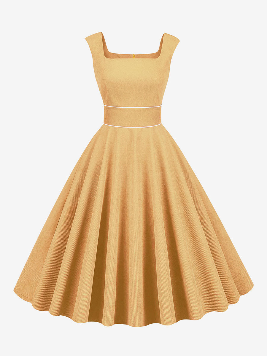 Retro Glamour Dress 1950s Style Baby Blue Piping Sleeveless Square Neck Medium Rockabilly Dress