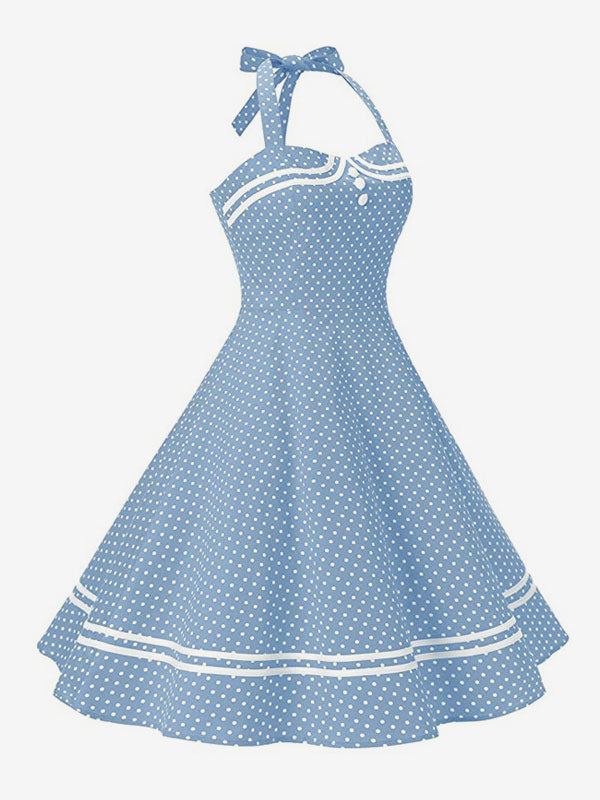 Retro Glamour Dress 1950s Aquatic Plaid Backless Buttons Sleeveless Sweetheart Neck Medium Rockabilly Dress