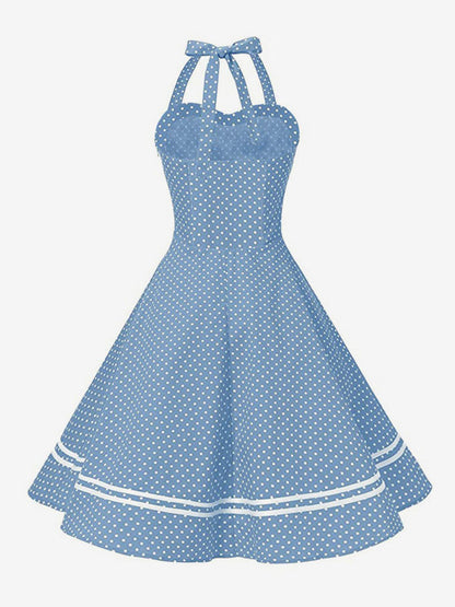 Retro Glamour Dress 1950s Aquatic Plaid Backless Buttons Sleeveless Sweetheart Neck Medium Rockabilly Dress