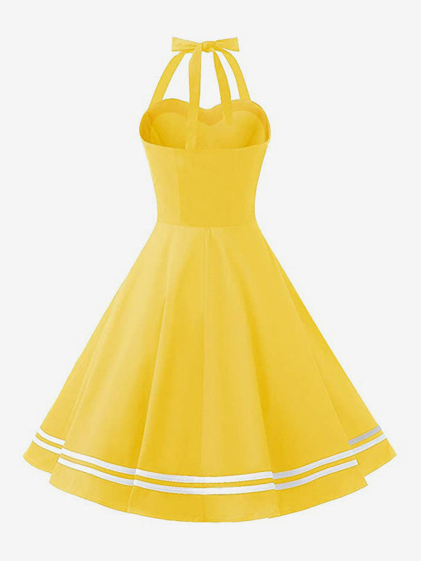 Retro Glamour Dress 1950s Aquatic Plaid Backless Buttons Sleeveless Sweetheart Neck Medium Rockabilly Dress
