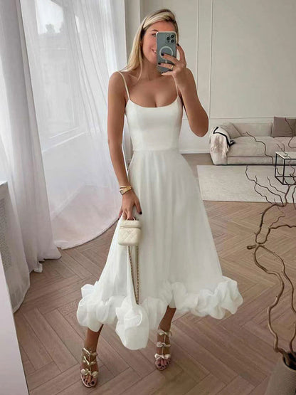 Party Dress Lilac Spaghetti Strap Backless Cupcake Edge Prom Midi Dresses