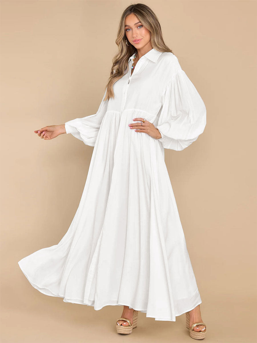 Boho Maxi Shirt Dress For Women- Long Puff Sleeve Casual Flowy Dress - Summer Vacation Beach Evening Wear 2026