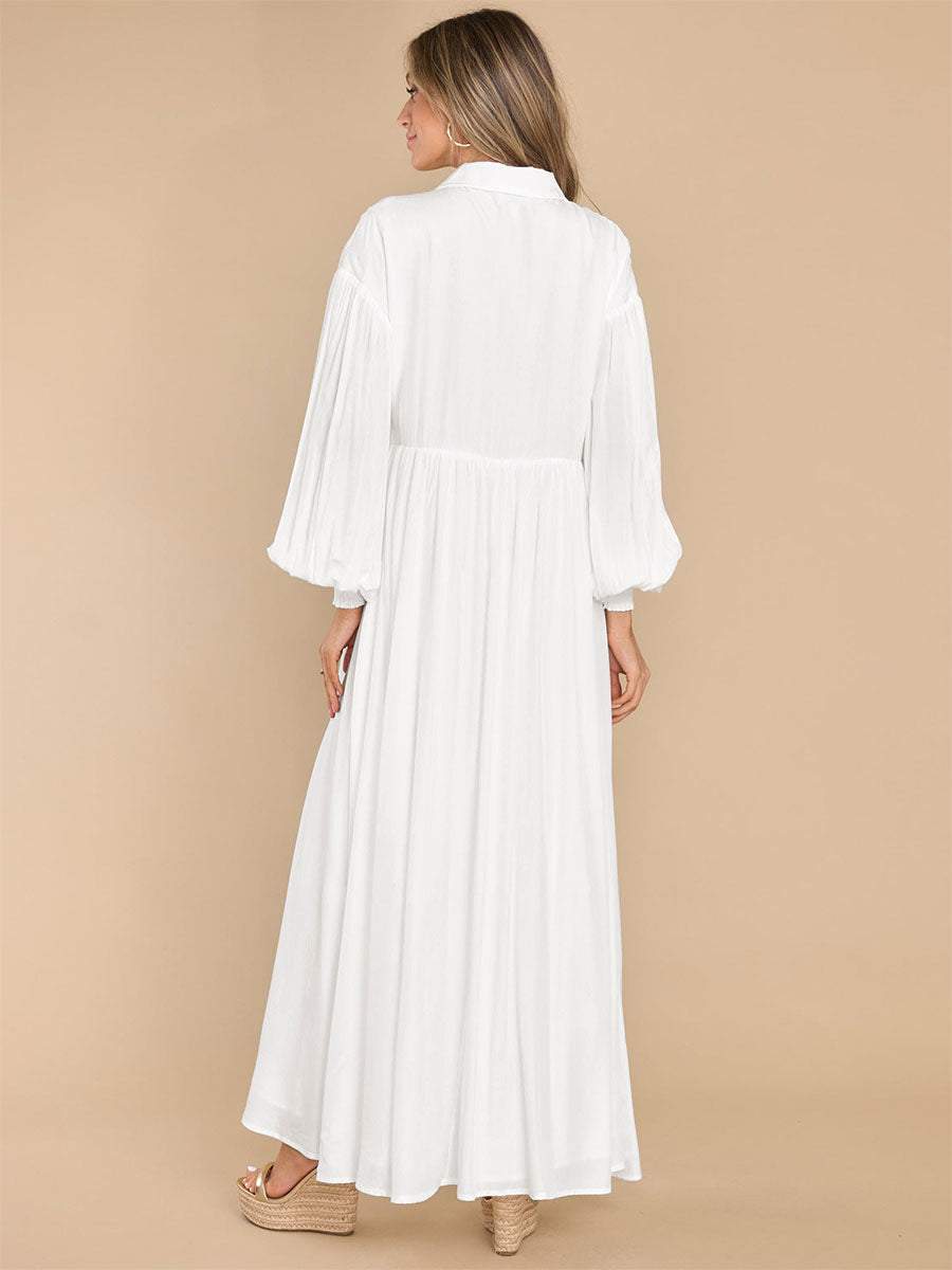Boho Maxi Shirt Dress For Women- Long Puff Sleeve Casual Flowy Dress - Summer Vacation Beach Evening Wear 2026