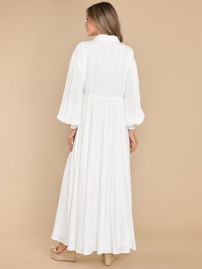 Boho Maxi Shirt Dress For Women- Long Puff Sleeve Casual Flowy Dress - Summer Vacation Beach Evening Wear 2026