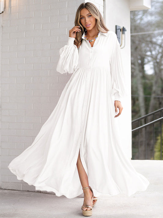 Boho Maxi Shirt Dress For Women- Long Puff Sleeve Casual Flowy Dress - Summer Vacation Beach Evening Wear 2026