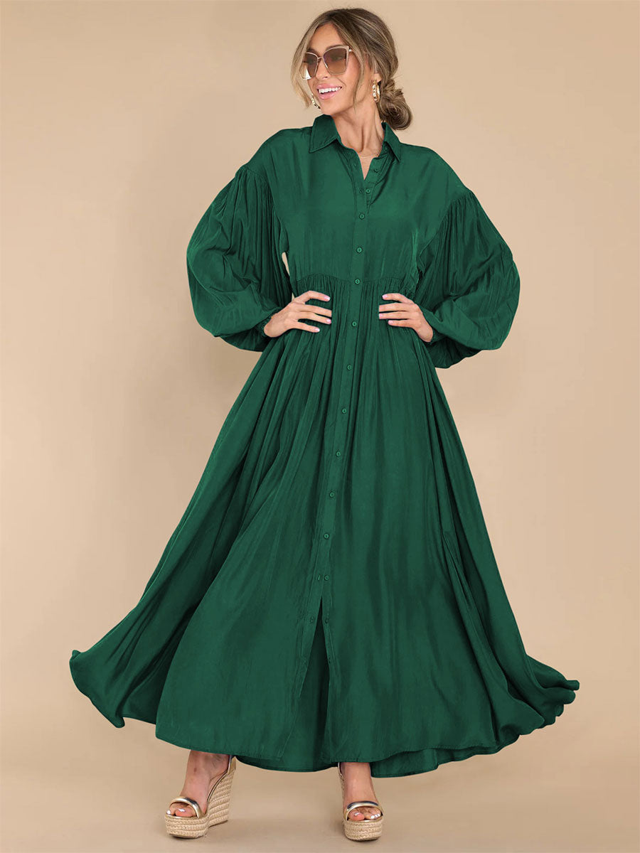 Boho Maxi Shirt Dress For Women- Long Puff Sleeve Casual Flowy Dress - Summer Vacation Beach Evening Wear 2026