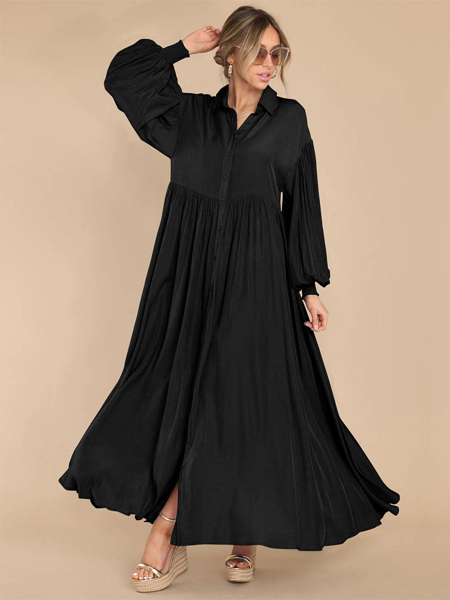 Boho Maxi Shirt Dress For Women- Long Puff Sleeve Casual Flowy Dress - Summer Vacation Beach Evening Wear 2026