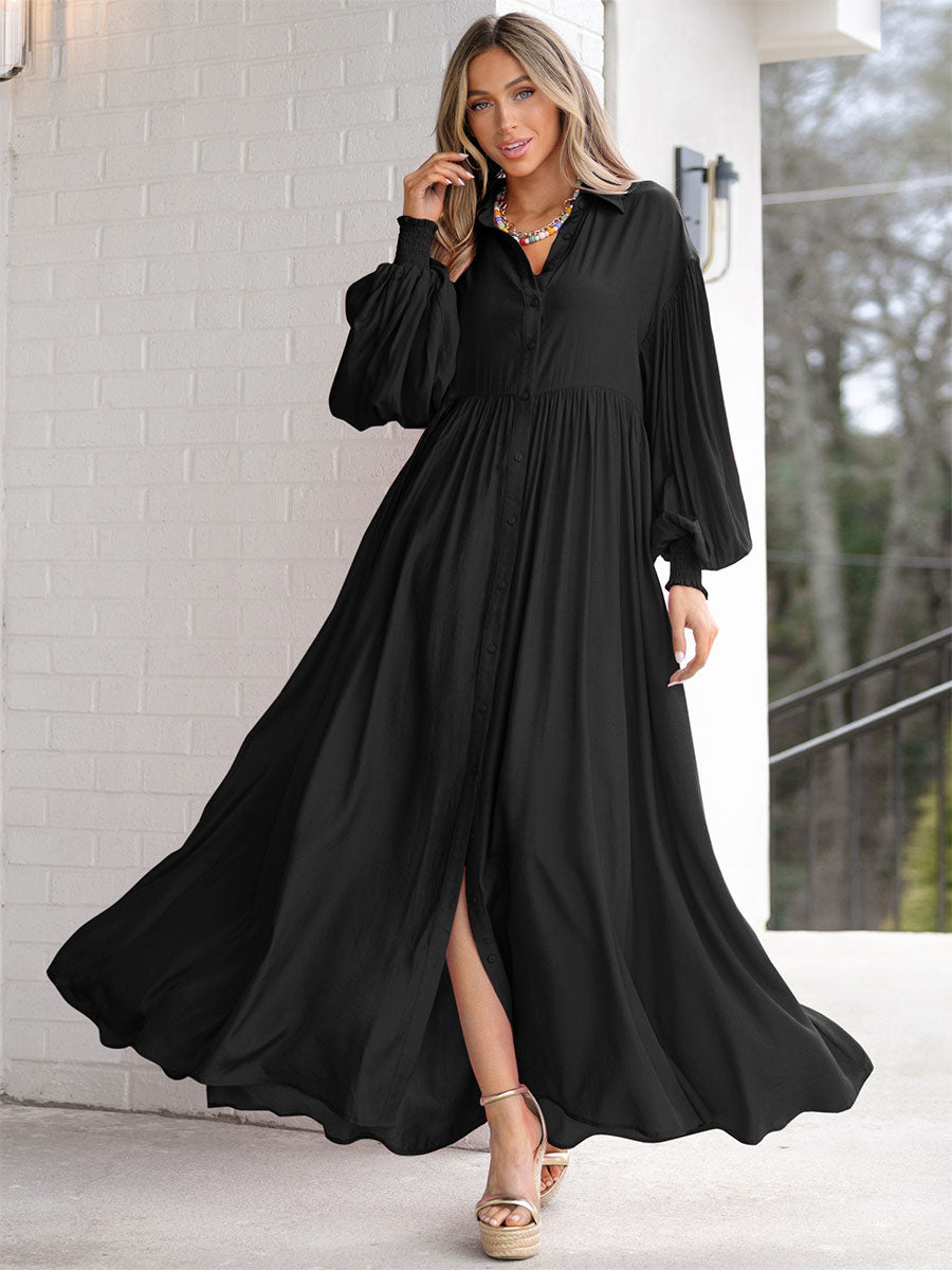 Boho Maxi Shirt Dress For Women- Long Puff Sleeve Casual Flowy Dress - Summer Vacation Beach Evening Wear 2026
