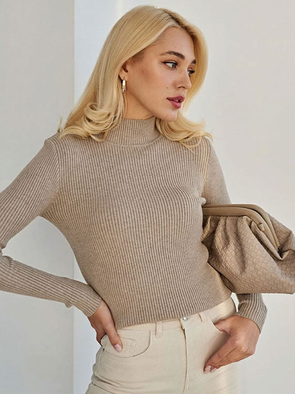 Women Pullover Tops High Collar Long Sleeves Sweaters