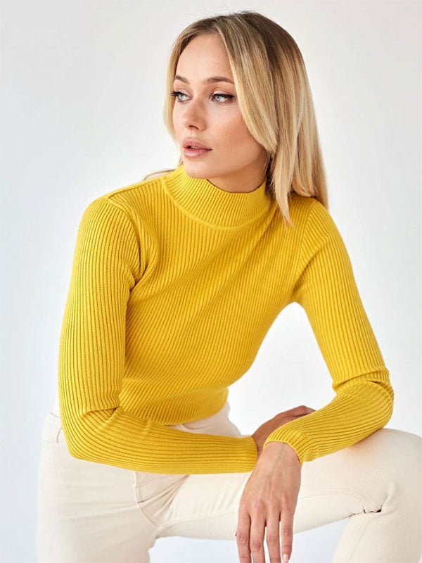 Women Pullover Tops High Collar Long Sleeves Sweaters