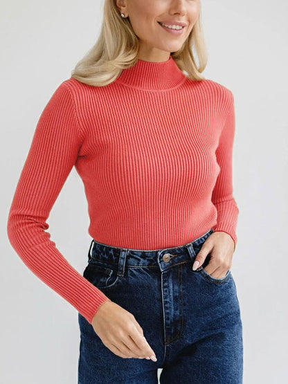 Pullovers Tops For Women Gray High Collar Long Sleeves Sweaters