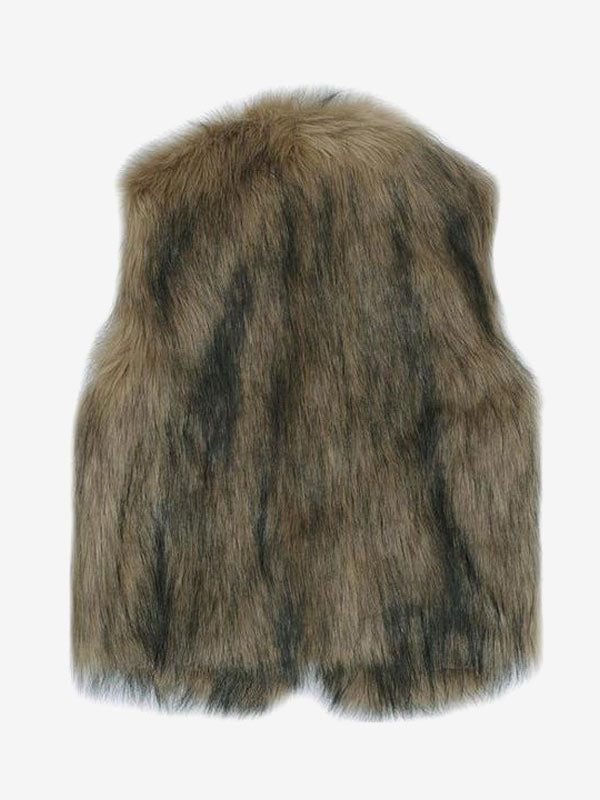 Faux Fur Coats Coffee Brown Sleeveless Faux Fur Jacket Eco-friendly Fur Coat