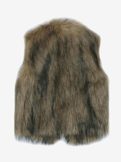 Faux Fur Coats Coffee Brown Sleeveless Faux Fur Jacket Eco-friendly Fur Coat