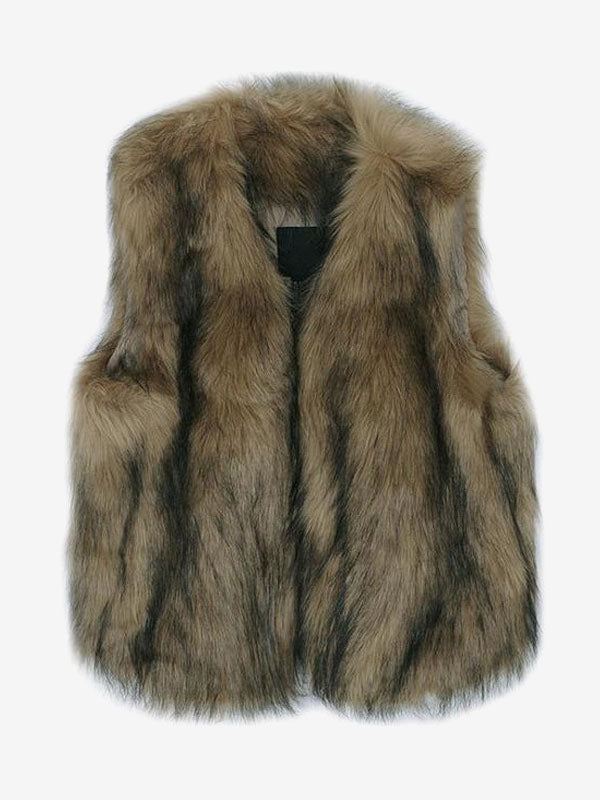 Faux Fur Coats Coffee Brown Sleeveless Faux Fur Jacket Eco-friendly Fur Coat