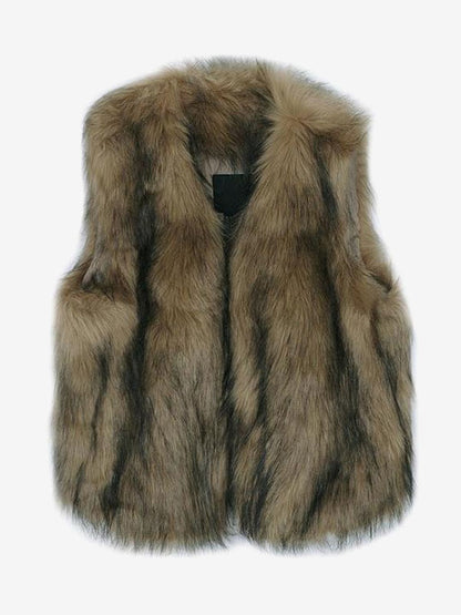 Faux Fur Coats Coffee Brown Sleeveless Faux Fur Jacket Eco-friendly Fur Coat