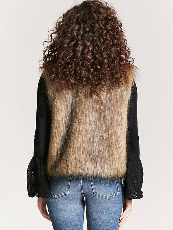 Faux Fur Coats Coffee Brown Sleeveless Faux Fur Jacket Eco-friendly Fur Coat