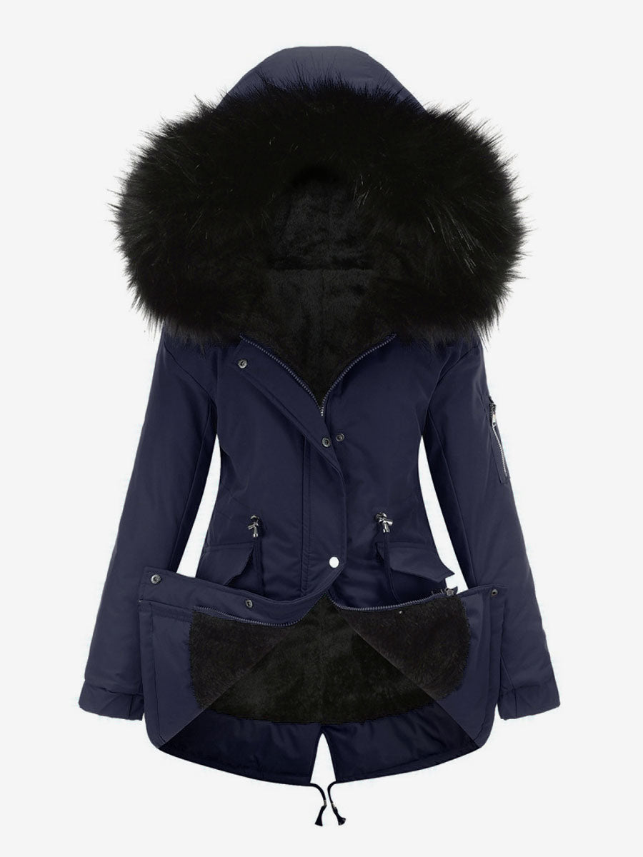 Winter Coats Pink Medium Drawstring Hooded Front Button Long Sleeves Two-Tone Casual Winter Coat Outerwear