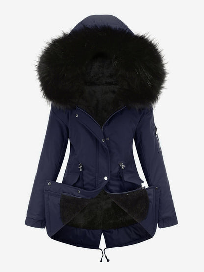 Winter Coats Pink Medium Drawstring Hooded Front Button Long Sleeves Two-Tone Casual Winter Coat Outerwear