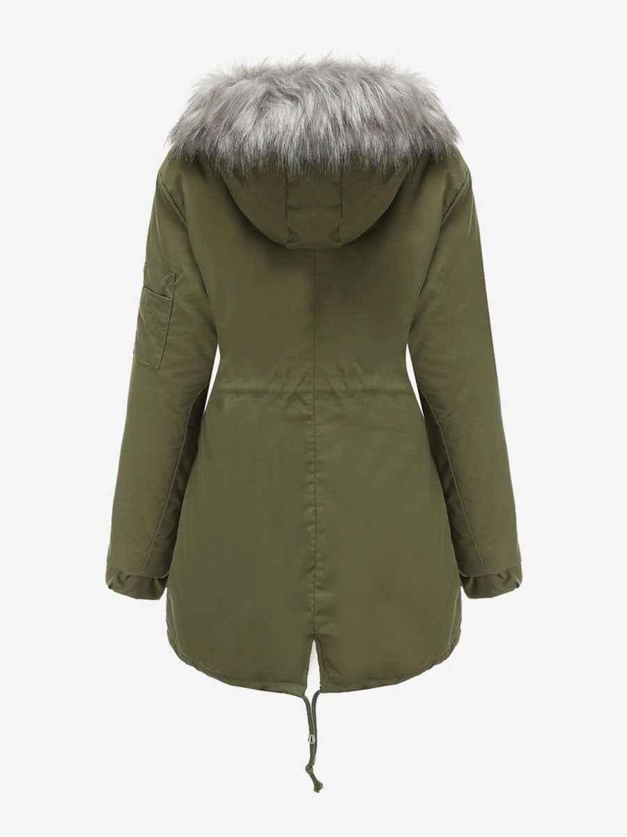 Winter Coats Pink Medium Drawstring Hooded Front Button Long Sleeves Two-Tone Casual Winter Coat Outerwear