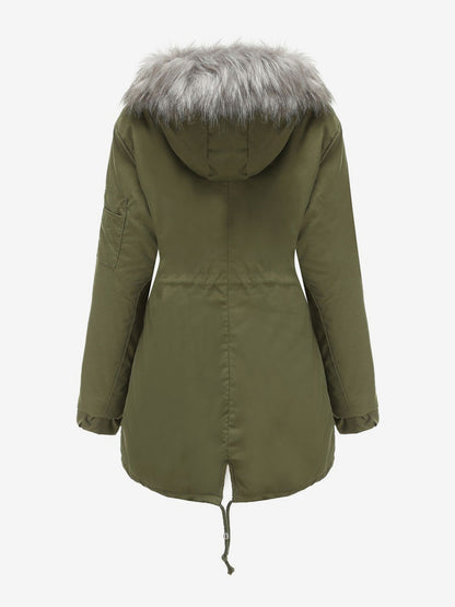 Winter Coats Pink Medium Drawstring Hooded Front Button Long Sleeves Two-Tone Casual Winter Coat Outerwear