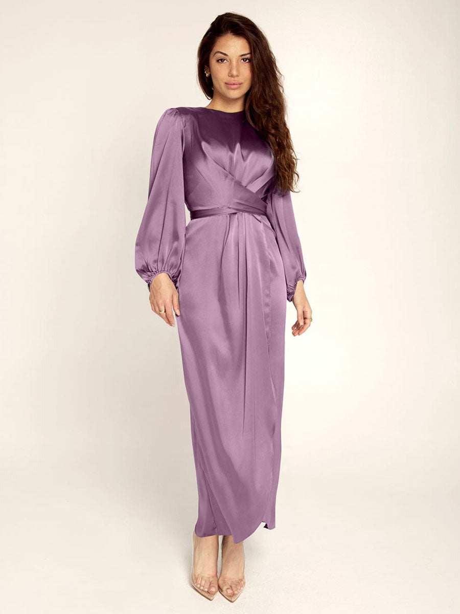 Prom Dresses Jewel Neck Pleated Stain Semi Formal Maxi Dress