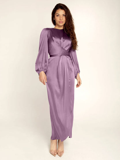 Prom Dresses Jewel Neck Pleated Stain Semi Formal Maxi Dress