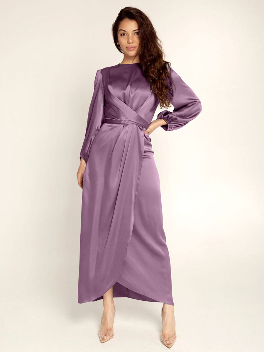 Prom Dresses Jewel Neck Pleated Stain Semi Formal Maxi Dress