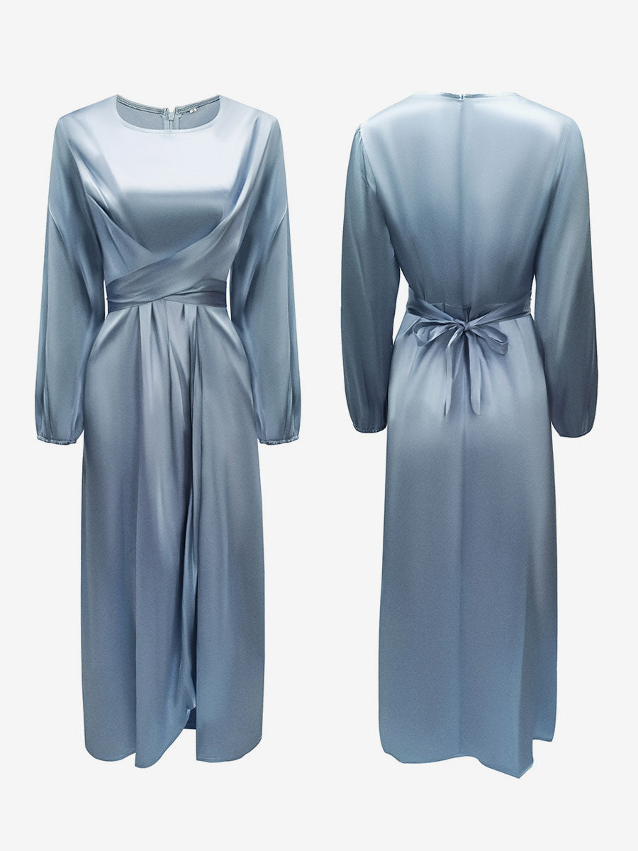 Prom Dresses Jewel Neck Pleated Stain Semi Formal Maxi Dress