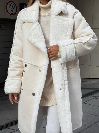 Winter Coat Lapel Plush Sleeves Solid Color Fall Winter Outerwear For Women